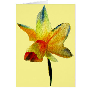 Cartão Flor amarela do primavera da arte do watercolour