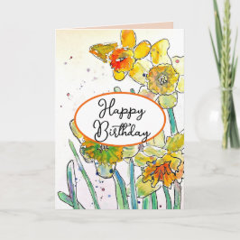 Cartão Flor Amarelo Daffodil Watercolor Aniversário