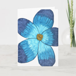 Cartão Flor azul com fundo branco em branco