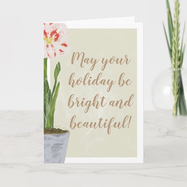 Cartão Flor brilhante e bonita do Amaryllis da aguarela (Frente)