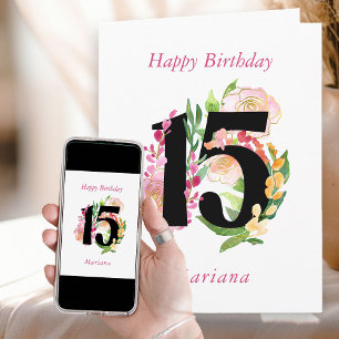 Cartão Flor Chic Número 15 Aniversário de 15 anos Persona