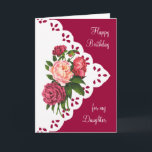 Cartão Flor da peônia do vintage para o aniversário da<br><div class="desc">Flor da peônia do vintage para o aniversário da filha</div>