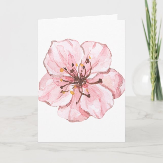 Cartão Flor de Cereja Desenhado à Mão (Vazio) (Frente)