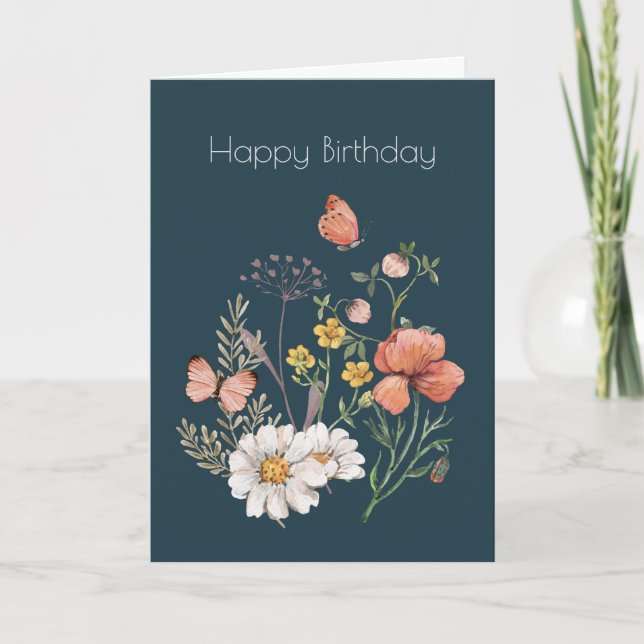 Cartão Flor de Flor Botânica Boho Aniversário (Frente)