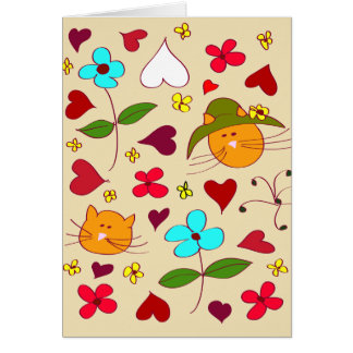 Cartão Flor de Gato Floral Bonito Hat 2