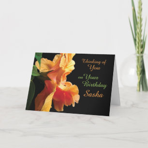 Cartão Flor de Hibisco Laranja Rosa Coral de Aniversário