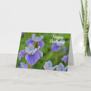 Cartão Flor de Íris Azul Elegante Feliz Aniversário 