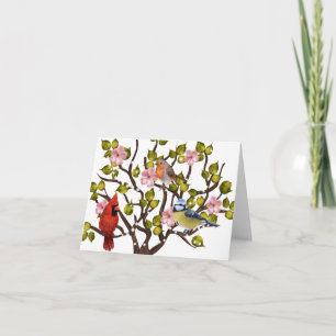 Cartão Flor de maçã e ave-canção todas as vezes em noteca
