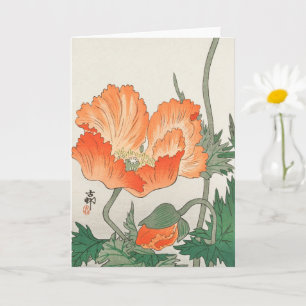 Cartão Flor de Papoula Laranja Japonesa Vintage, Ohara Ko