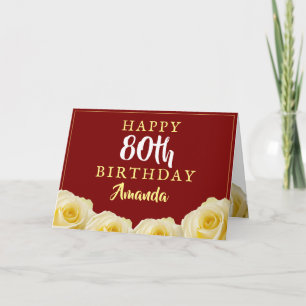 Cartão Flor de Rosa Amarela Floral Aniversário de 80 anos