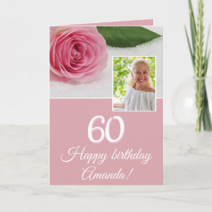 Cartão Flor de Rosa Rosa Foto Engraçada Floral 60º Aniver