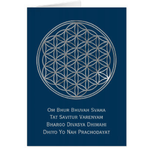 Cartão Flor de Vida & MANTRA GAYATRI   prata, azul escuro