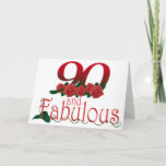 Cartão flor do aniversário do 90<br><div class="desc">Design decorado rosa vermelha do número</div>