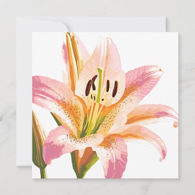Cartão Flor Lily Rosa | Impressão Floral de Aquarela (Frente)
