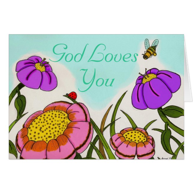 Cartão Flor Meadow Card "Deus te ama" (Frente Horizontal)