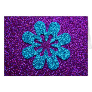 Cartão Flor retro do roxo & do brilho azul