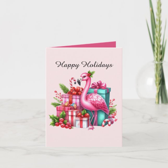Cartão Flor-rosa-de-natal festivo (Frente)