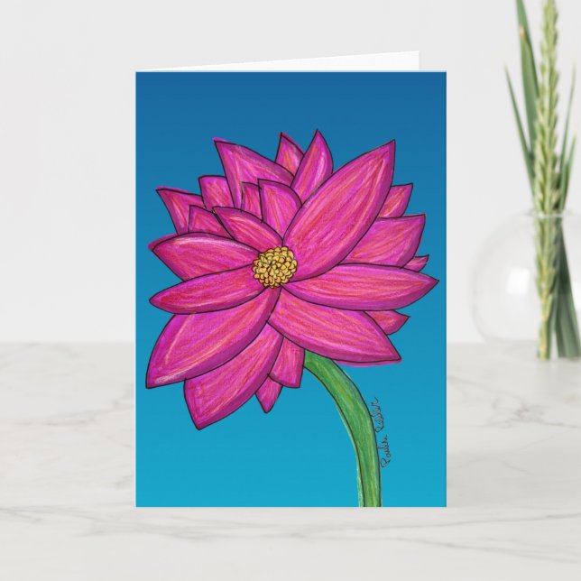 Cartão Flor Rosa Fúcsia com fundo azul (Frente)