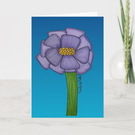 Cartão Flor Roxa com fundo azul em branco