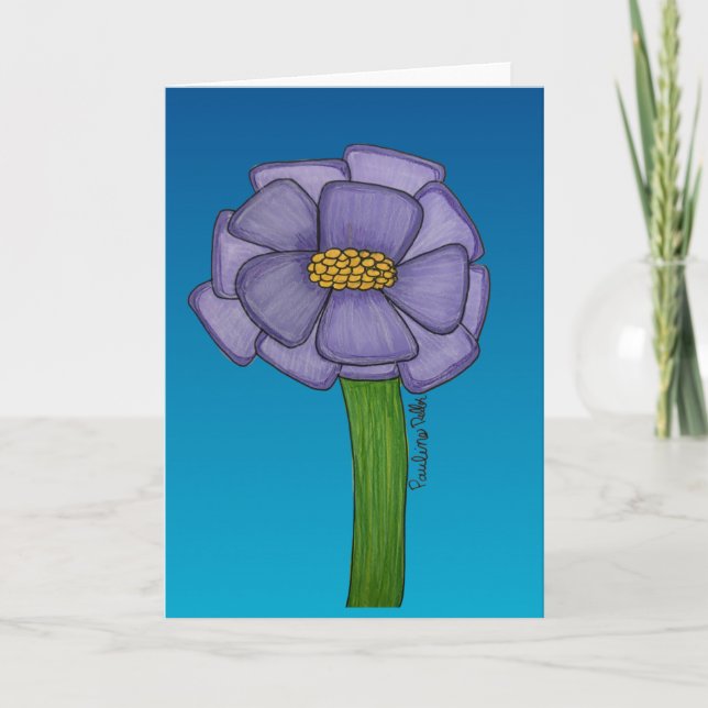 Cartão Flor Roxa com fundo azul em branco (Frente)