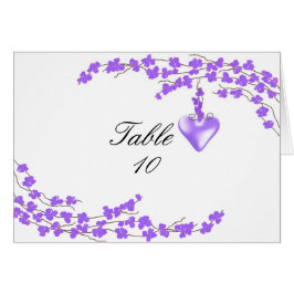 Cartão Flor roxo e número de assentos de Mesa cardíaca