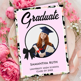 Cartão Flor Silvestre Fita Xadrez Preta Foto Graduação