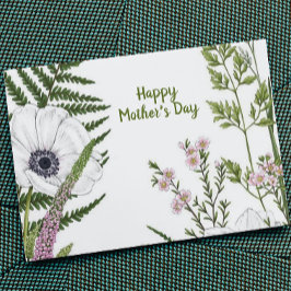 Cartão Flor silvestre frondosa Dia das Mães Botânico