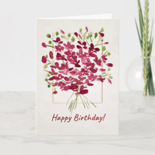 Cartão Flor Silvestre Pink Posie   Aniversário em Aquarel