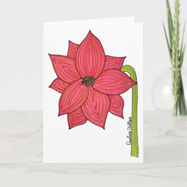 Cartão Flor Vermelha Estrela Em Branco (Frente)