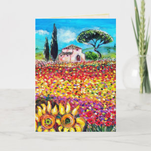 Cartão FLORA NA TOSCANA Papoulas e Girassóis