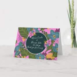 Cartão Florais Desenhados à Mão Casamento Verdejante Rosa