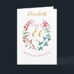 Cartão Floral 80 Birthday Watercolor Flores Azuis<br><div class="desc">Cartão de 80. Fina de aquarela macia com flores rosa,  vermelha,  azul e verde. As abelhas completam o verão como se sentissem à vontade. Edite facilmente os detalhes principais da placa usando o modelo fornecido.</div>