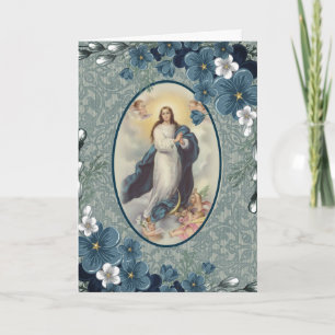 Cartão Floral Azul Católico Virgem Maria