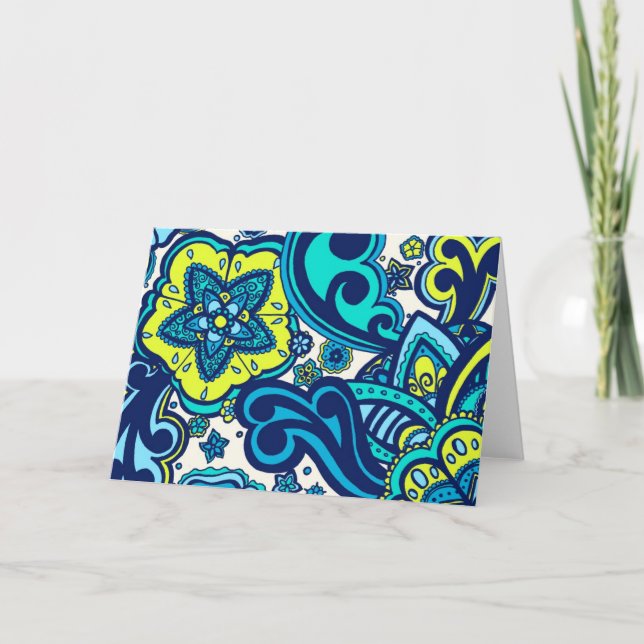 Cartão floral azul e verde (Frente)