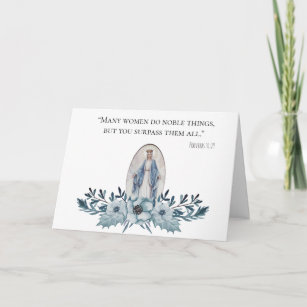 Cartão Floral Azul  Escritura   Virgem Maria Dia de as mã