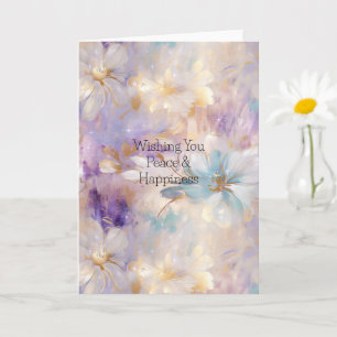 Cartão Floral Azul Púrpura Dourado Branco