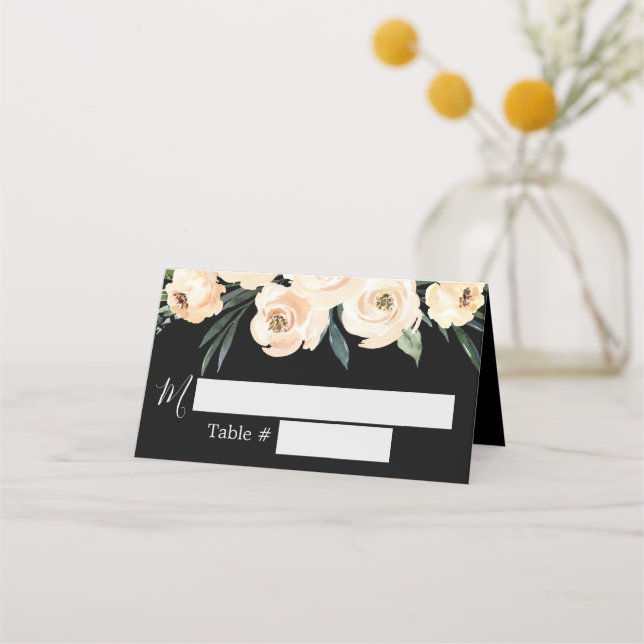 Cartão Floral Beige Black Weding Place (Frente)