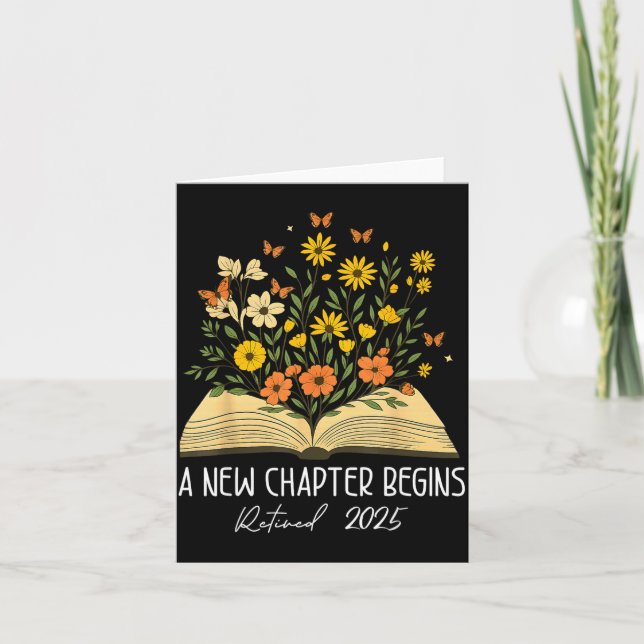 Cartão Floral Book A New Chapter Begins Retired Retiremen (Frente)