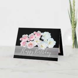 Cartão Floral Buquê Rosa e Rosas Brancas Flores Aniversár