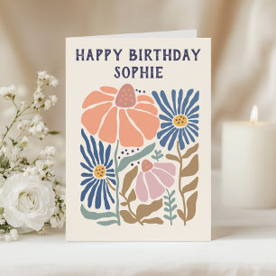 Cartão Floral Caprichoso Feliz Aniversário