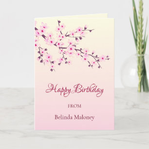 Cartão Floral Cherry Blossoms Pink Custom Birthday