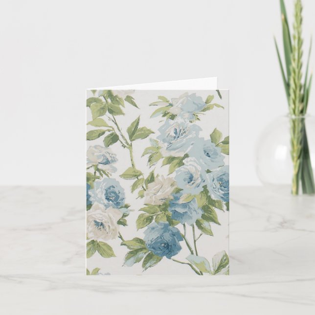 Cartão Floral com Rosas em Azul e Branco (Frente)