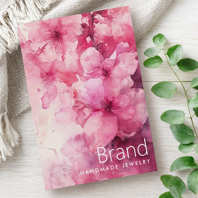Cartão floral cor de água cor rosa (Pink floral watercolor flower earring card)