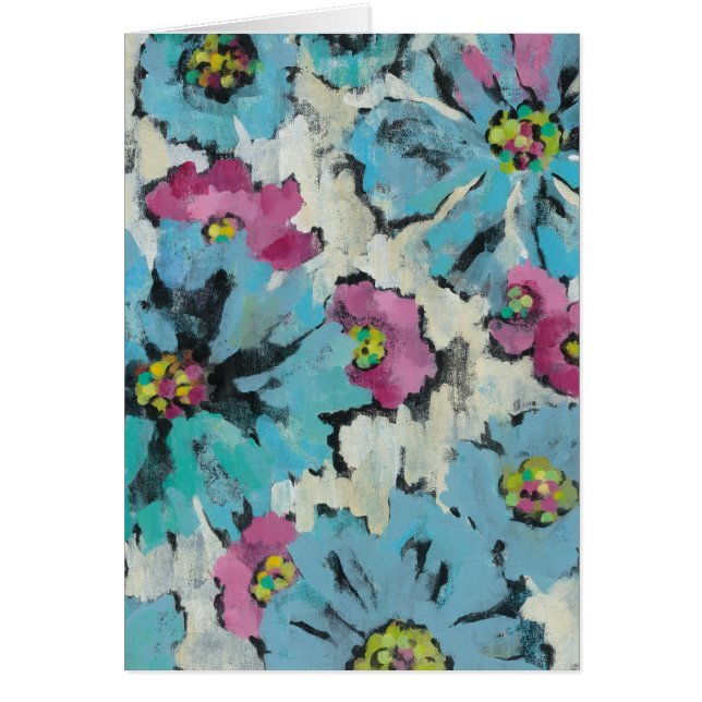 Cartão Floral cor-de-rosa e azul gráfico (Frente)