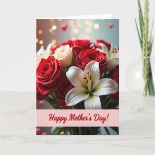 Cartão Floral Coração Bokeh para Mães