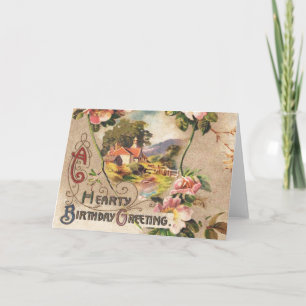 Cartão Floral Country de Aniversário Vitoriano Vintage Sé