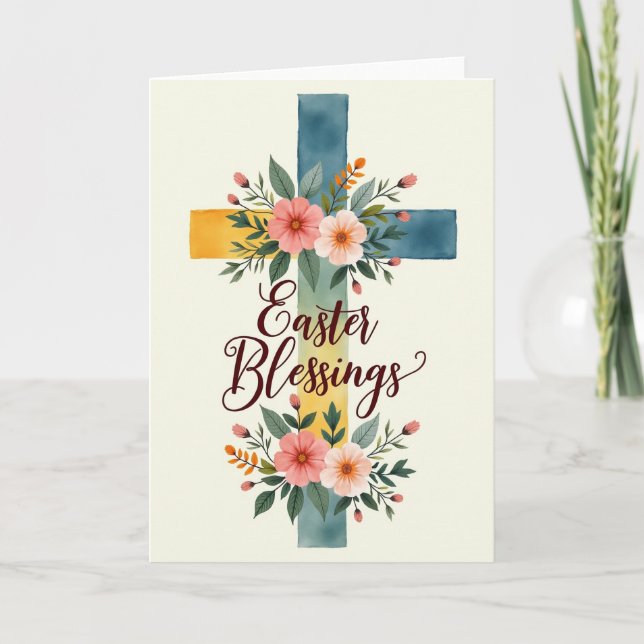 Cartão Floral Cross Blessings Card (Frente)