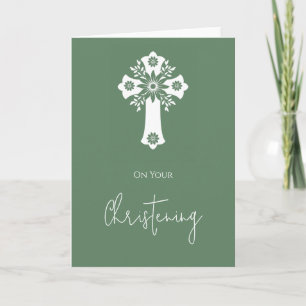 Cartão Floral Cross Card Christening Fern Green