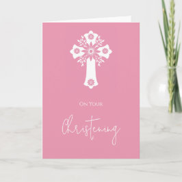 Cartão Floral Cross Card Christening Rose Pink