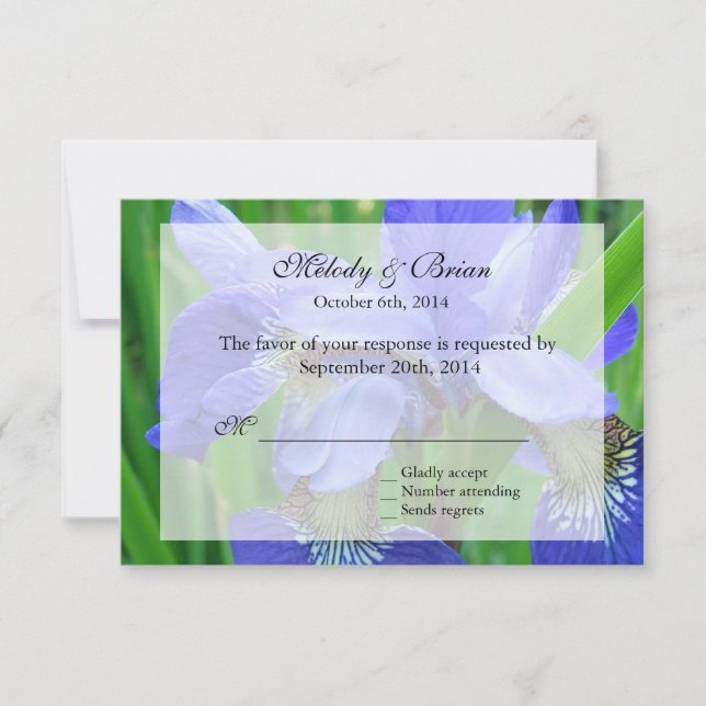 cartão floral da íris azul, convites de casamento. (Frente)